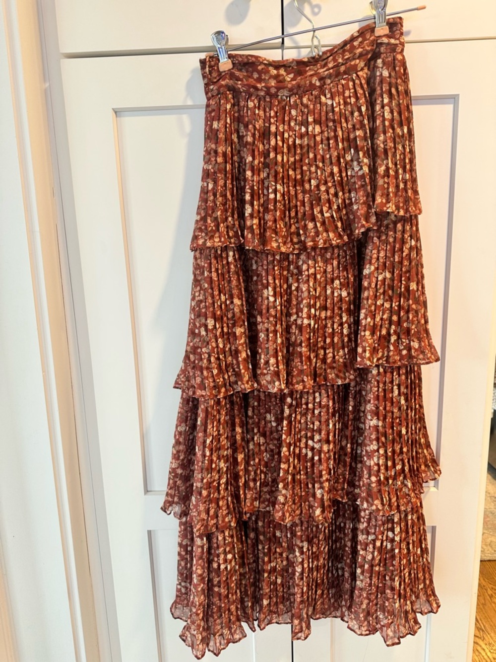 ANTONIO MELANI Rust Floral Tiered Pleated Maxi Skirt
